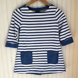 Mini Boden Cotton Striped Button Back Dress, 9-10y